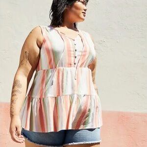 Torrid Tiered Tank Top Colorful Stripe Button Front Size 5X